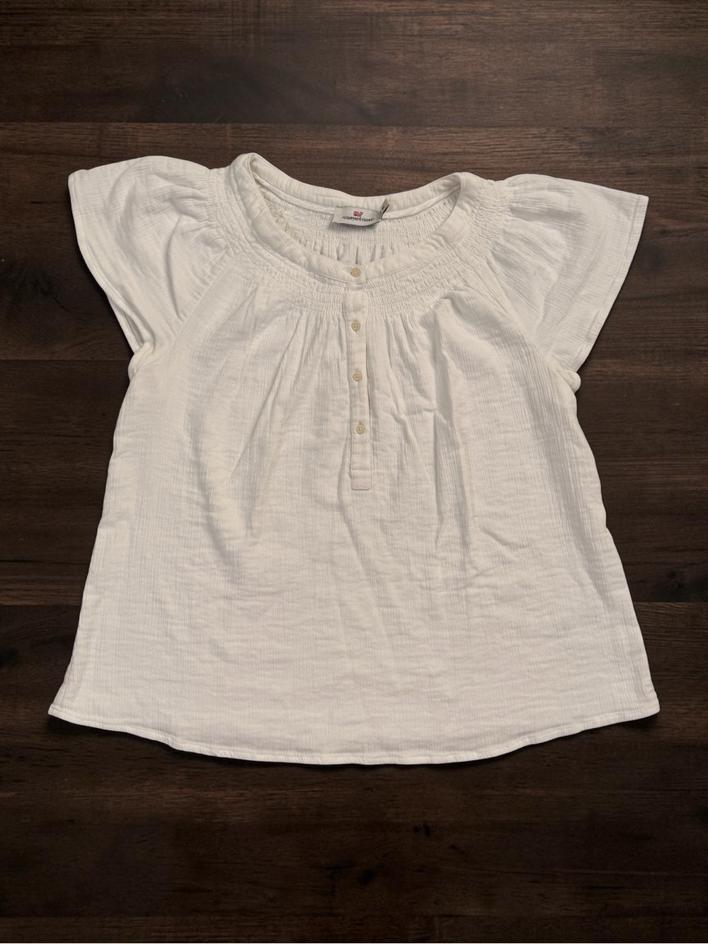 Vineyard Vines White 100% Cotton Gauze Smocked Peasant Blouse Top Medium